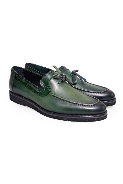 FRANCO CALVANI Green Color Laceless Genuine Leather Men's Shoes