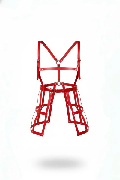 Angels Passion Red Faux Leather Full Body Cage Harness