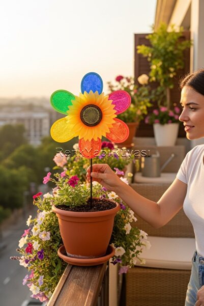 RENK YAPI RÜYASI AY ÇİÇEĞİ TEMALI PARLAK RENKLİ RÜZGAR GÜLÜ BALKON BAHÇE SÜSÜ...