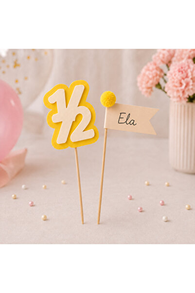aloha concept Yarım Yaş 1/2 Pasta Süsü ve İsim Yazılabilir Bayrak İkili Set