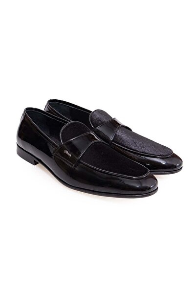 FRANCO CALVANI Black Color Laceless Genuine Leather Men's Shoes