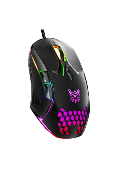Onikuma Mouse de gaming cu fir CW902, RGB, 6400 DPI, 7 butoane, Negru, Cablu ...