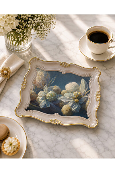 Zucci Home Sultan Poppy Flower Patterned Small Serving Tray |   30X25 cm |   ...