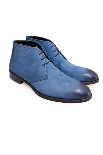 FRANCO CALVANI Blue Color Lace-Up Genuine Leather Men's Boots