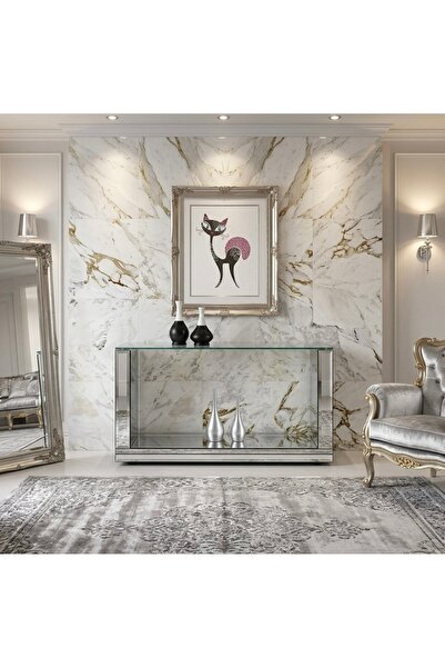 LUXURY VİLLA LUXURY KOMPLE GÜMÜŞ AYNALI ÜSTÜ ŞEFFAF CAMLI DEKORATIF DRESUAR 1...