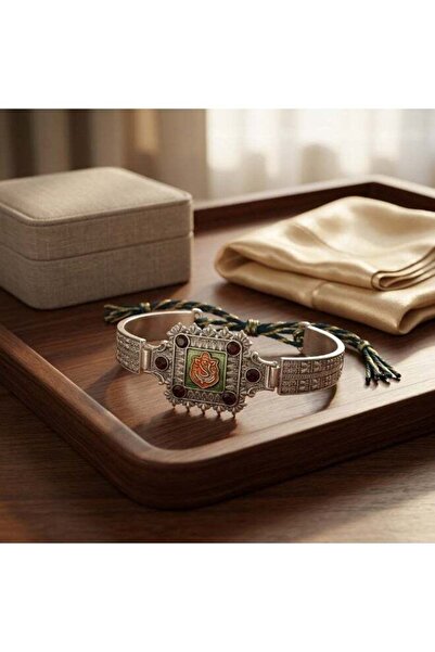 Generic Traditional Ganesha Bracelet Rakhi for Men with Stone and Enamel Deta...