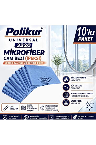 Polikur 3220 Universal Mikrofiber Cam Bezi 40*50cm (10 adet)