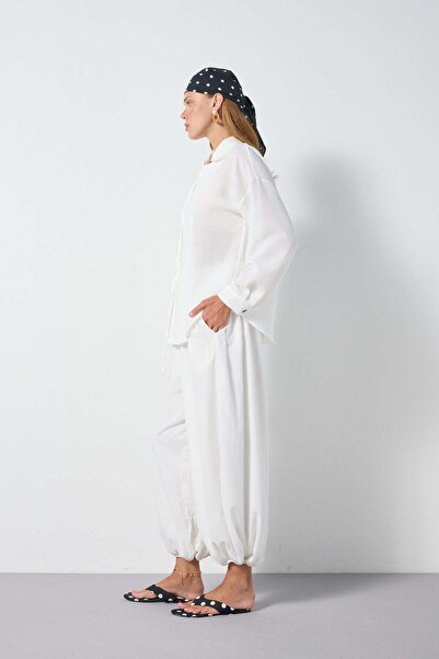 minaaise Women's White 100% Linen Special Design Premium Shirt 31191
