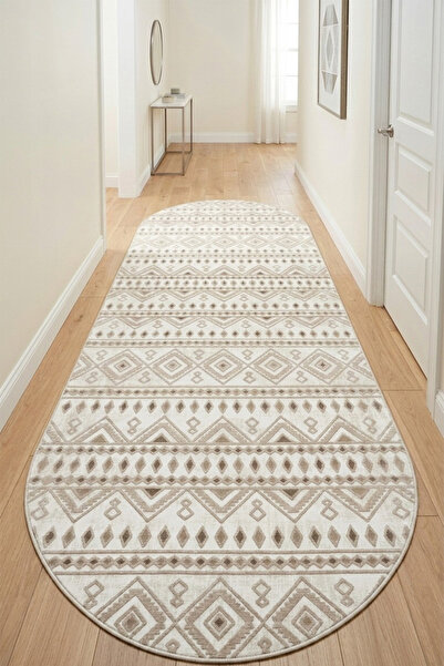 Raschel Carpet Oval Premium Yıkanabilir Leke Tutmaz Modern Yolluk Etnik Desen...