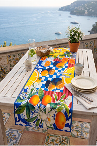 Softifyhome Mediterranean Patterned Lemon Runner 40X140 cm |   Colorful Decor...