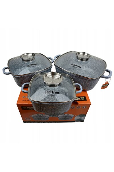 NO BRAND SET DE 3 VASE PĂTRATE HF-7766 MARMURĂ NEAGRĂ CU CAPACURI