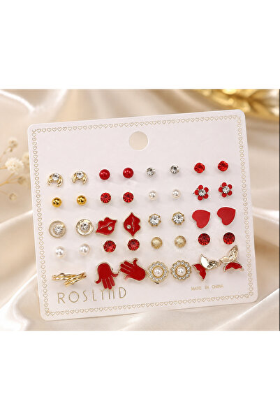 Eloré Red Love Charm Earring Set
