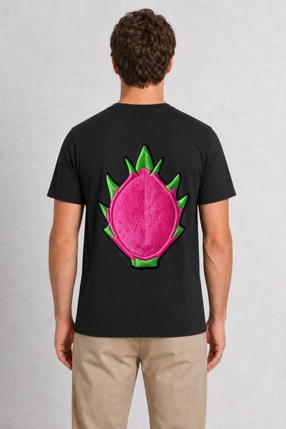 WAKHA Men's Brave Dragon Fruit Back Print T-Shirt with Back Print - Black