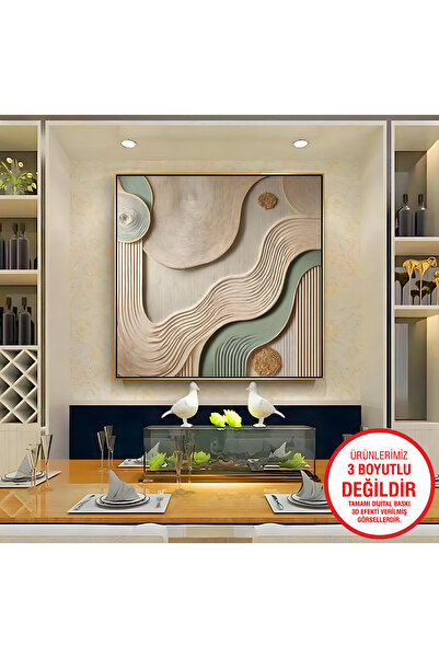 EMYA HOME Gold Metal Çerçeveli Kabartma Görünümlü Soyut Desen Kanvas Tablo