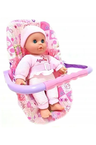 Dromader păpușă bebeluș de 30 cm, Agusia, marsupiu, scaun auto
