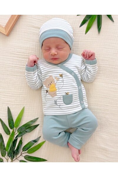 Ege Bebek Baby Boy Striped Teddy Bear Printed Hat 3-Piece Newborn 0-3 Months ...