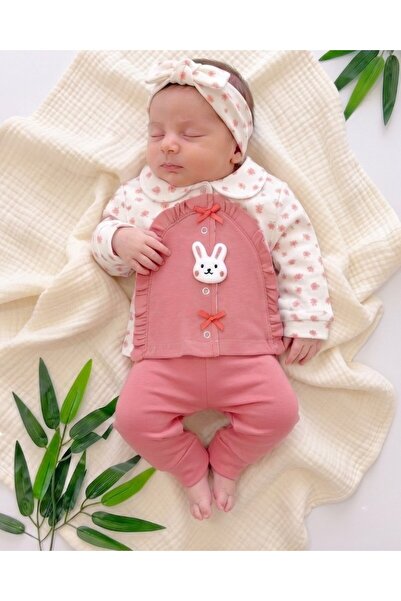 Ege Bebek Baby Girl Floral Printed Rabbit Bandana 3-Piece Newborn 0-3 Months ...