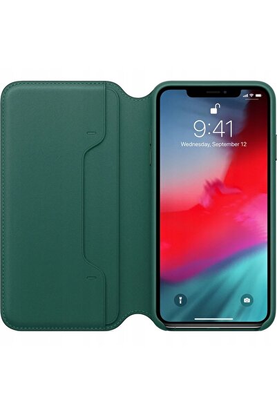 Apple Husă tip carte din piele verde pentru iPhone XS Max