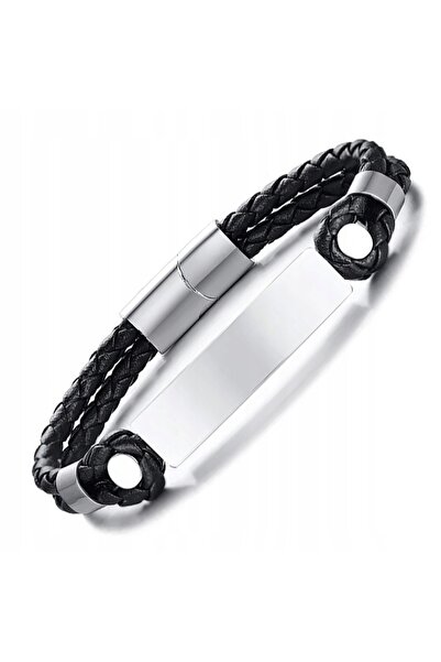 NO BRAND Brățară din curele, piele naturală + plăcuță metalică