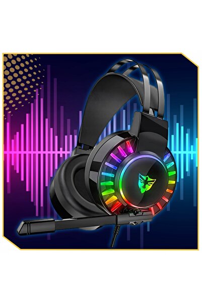 NO BRAND Căști de gaming pentru gameri, cu fir, cu microfon, LED RGB, pentru ...