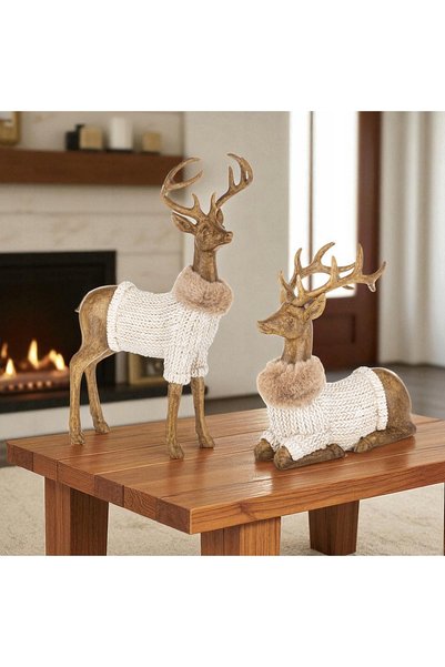 NO BRAND Figurină mare de ren de Crăciun, așezat, ornament de 20 cm