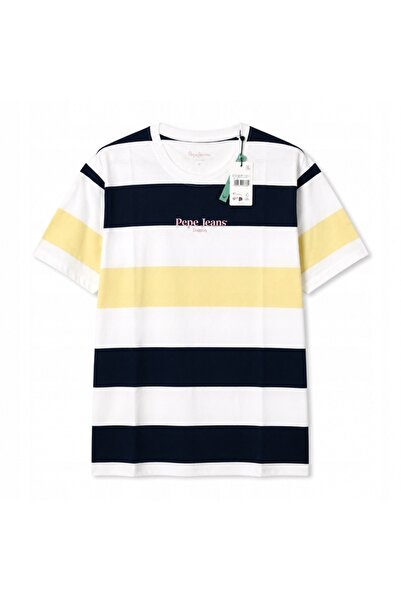 Pepe Jeans Tricou bluză cu dungi de damă alb bleumarin galben L