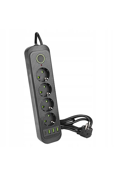 NO BRAND Prelungitor cu împământare, 2m, 4 prize, 4x USB C, negru