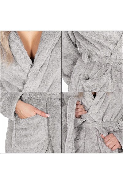 NO BRAND Halat de damă din pluș fleece, cu glugă, mărimea L/XL, moale, gros, ...
