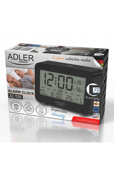 adler AD 1196 ceas deșteptător negru cu baterii