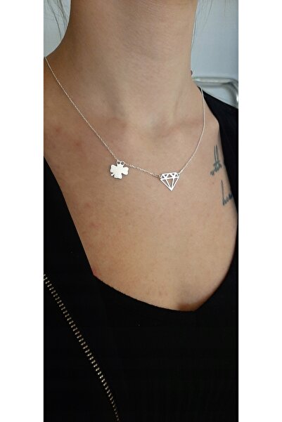 NO BRAND Colier trifoi cu diamant GRAWER argint 925