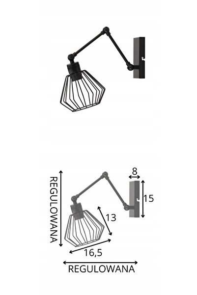 NO BRAND Aplică de perete modernă, neagră, stil loft, LED, E27, cu cablu regl...