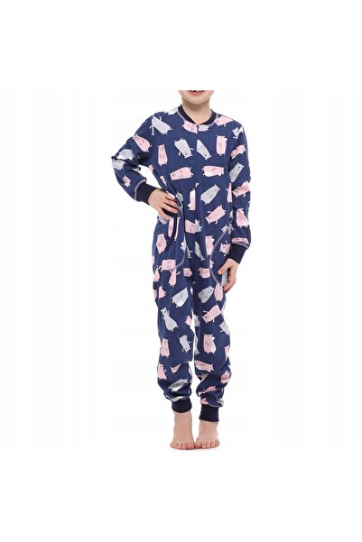 NO BRAND Salopetă pijama pentru fete, din bumbac, cu buzunare, 146-152