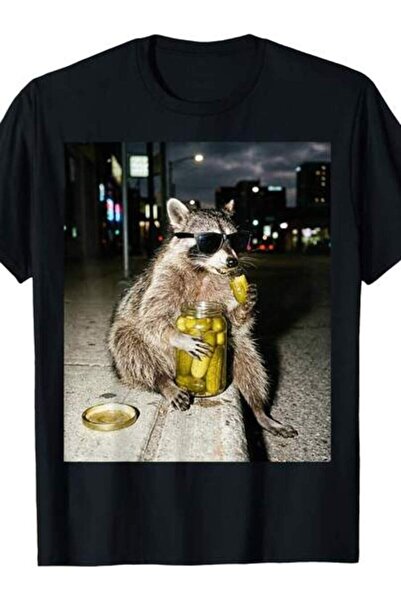 k222 Funny Raccoon Eating Pickles Meme Graphic T-Shirt For Men Novelty Tee 1pc