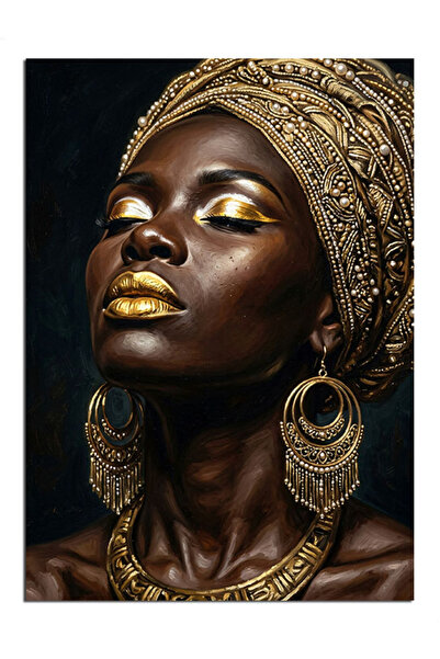 Artmeg Femeie Africană cu buze aurii - Pânză decorativă - Masă din lemn MDF
