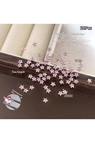 Choice Pink 50Pcs Star Zircon Nail Rhinestones Sparkle 3D Nail Rivets Flat Bo...
