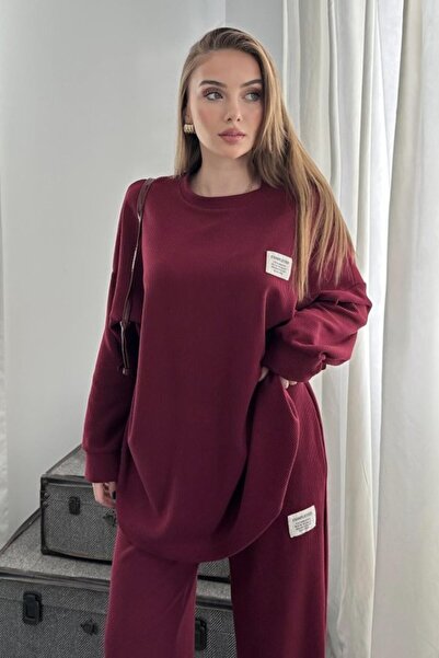 Generic Brand Burgundy Classic Corded Sweater and Trousers Set