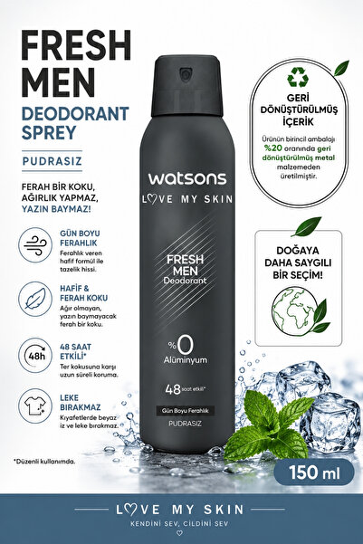 Watsons Ferah & Hafif Pudrasız Yaz Erkek Deodorant 150 ml