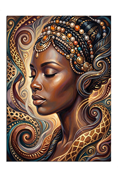 Artmeg Pânză decorativă cu portret de femeie africană cu mărgele - Tablou din...