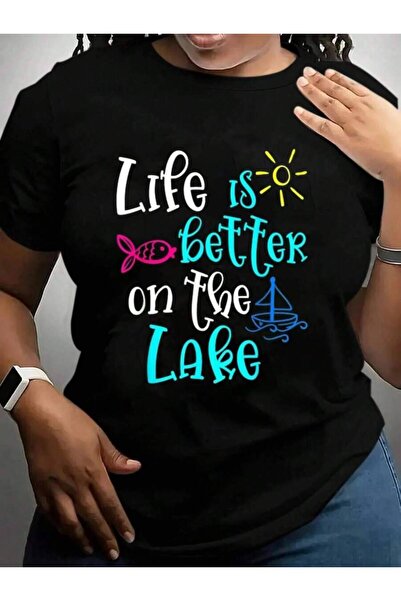 21JNRY Life Is Better On The Lake Summer Women Cruise Vacation Trip Black Gra...