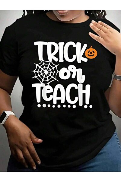kai22 تي شيرت برسومات سوداء مضحكة للمعلمين في عيد الهالوين من Trick Or Teach
