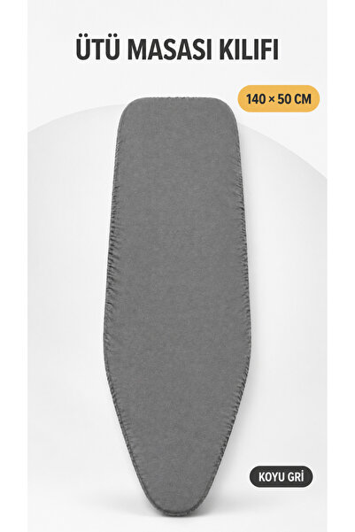 Hagen Ütü Masası Kılıfı 140x50 cm Koyu Gri Lastikli Büyük Boy Ütü Masası Örtü...