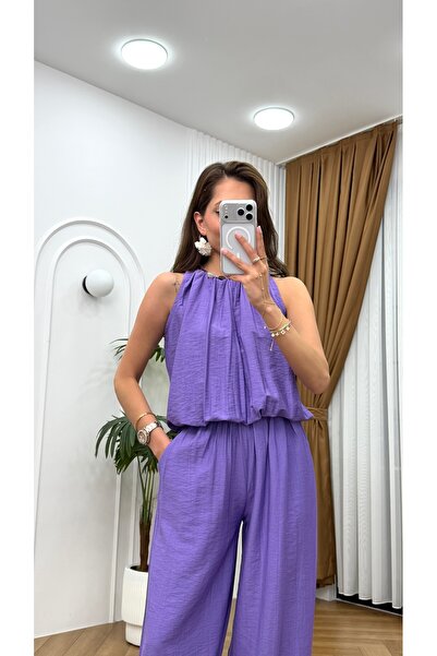 R-Style Collar Detailed Linen Suit