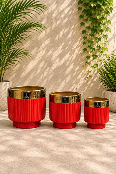 Generic Ceramic Royal Red Luxe Pot - SET 3PCS