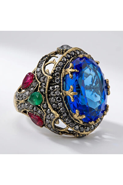 Dorvina Bronze Women's Ring Authentic Copper Jewelry Margazite Worked Blue St...