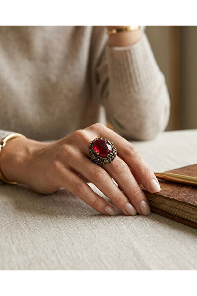 Dorvina Bronze Women's Ring Authentic Copper Jewelry Margazite Worked Red Sto...