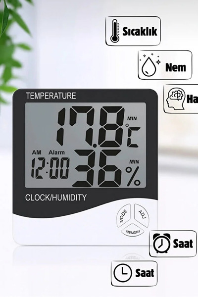 FBZhome Dijital Termometre Sıcaklık Ve Nem Ölçer Masa Saati Alarm Derece