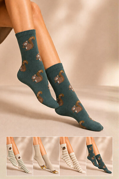 KARDEŞLER ÇORAP Women's Cotton Patterned Socks Multi-Colored 4-Piece Pack