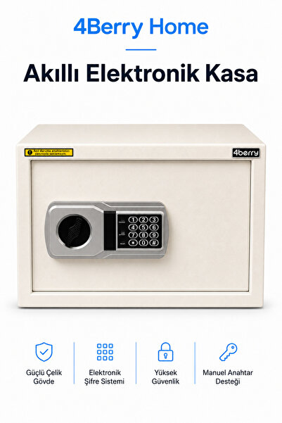 4 Berry Akıllı Elektronik Kasa – Şifreli Dijital Çelik Kasa, Acil Durum Anaht...