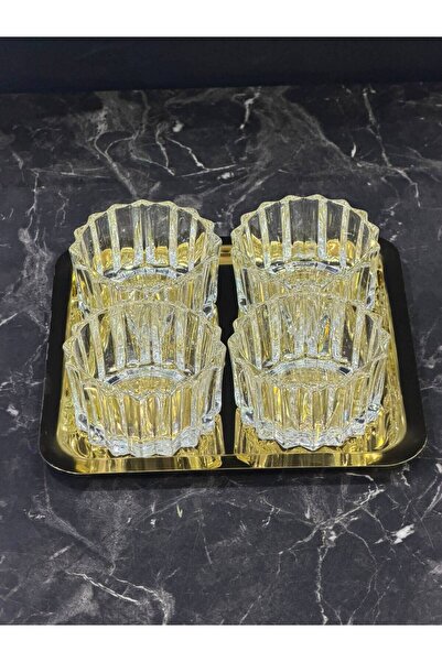 isra kristal 5-Piece Gold Belora Glass Bowl Set – Crystal Patterned Ice Cream...