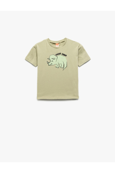 Koton Kids Baby Boy Crew Neck Short Sleeve Cotton Dinosaur Printed T-Shirt